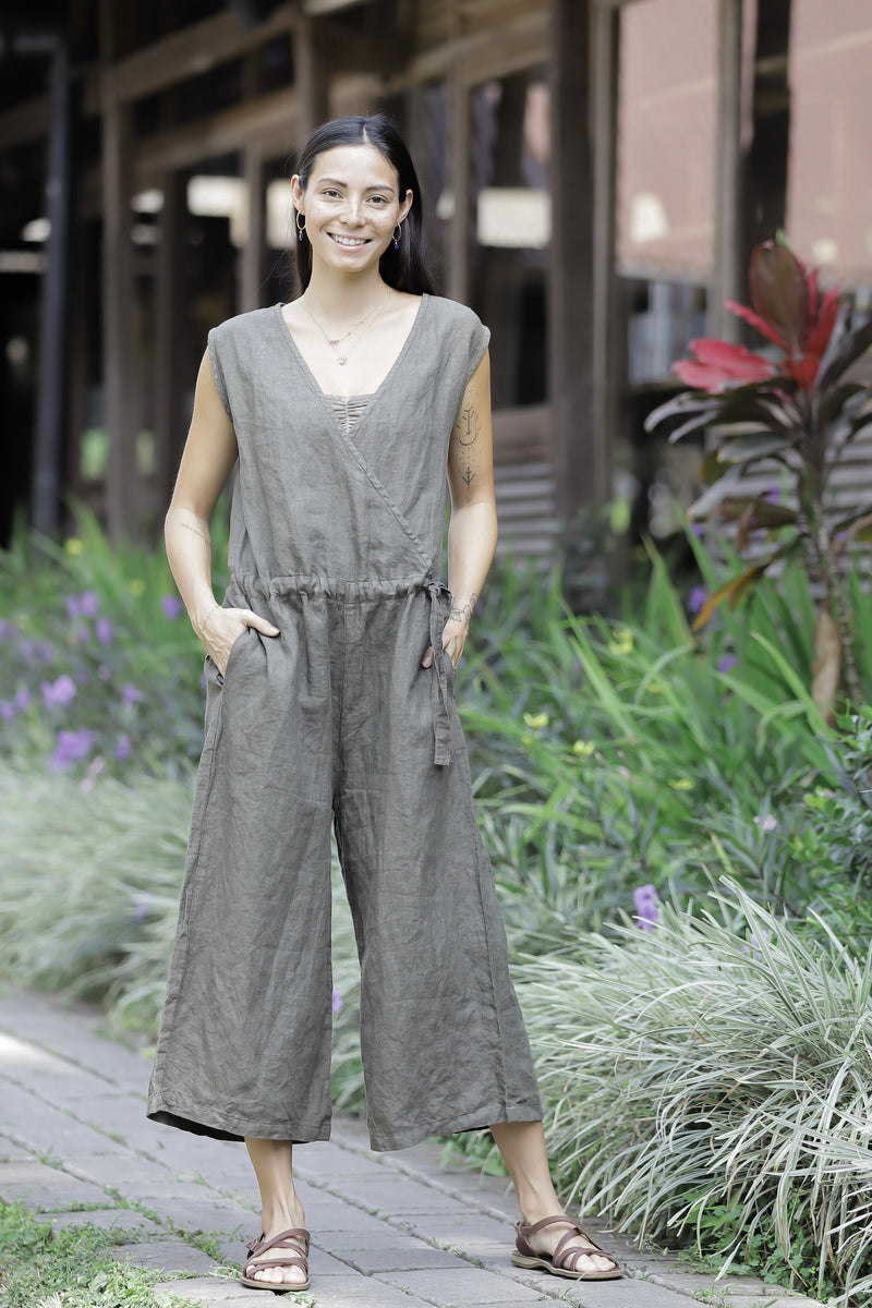 Linen Cozy Jumpsuit Coral Red/Mango Yellow/Charcoal Brown/Indigo