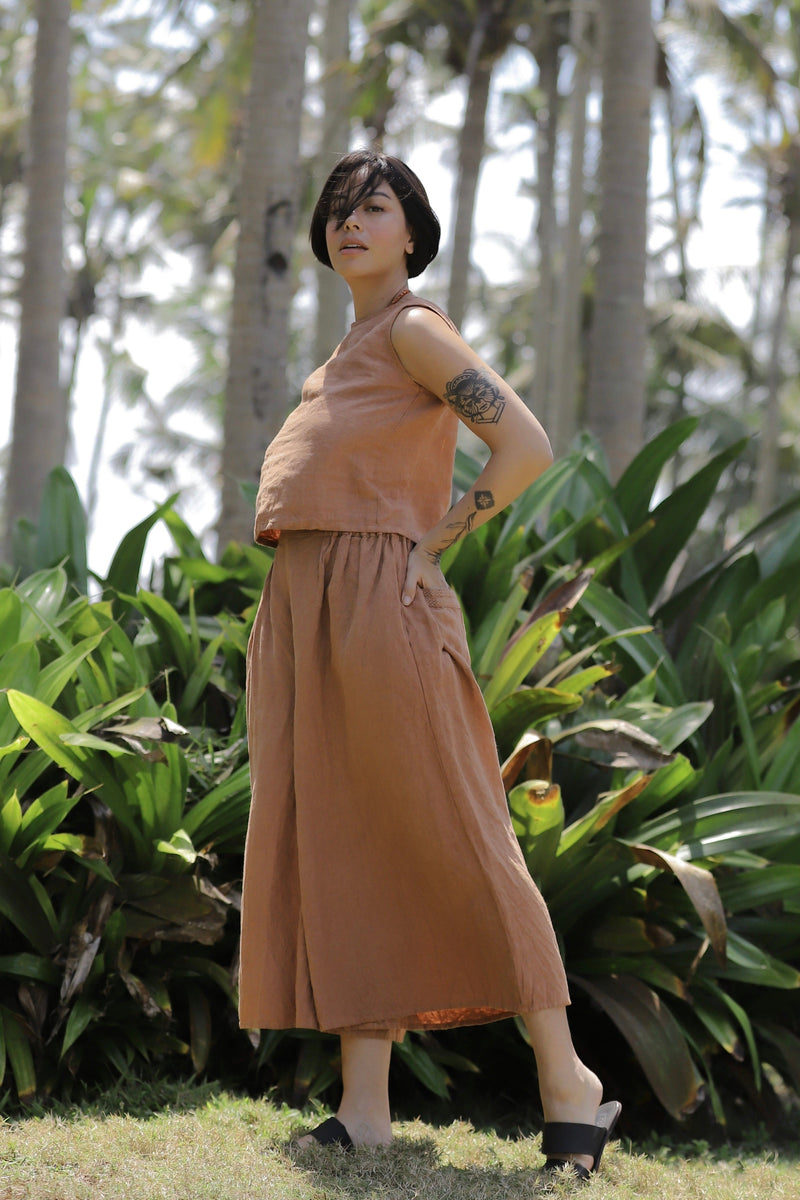 Linen Gaucho Pants Indigo/Terracotta/Leaf Green/Cream Yellow