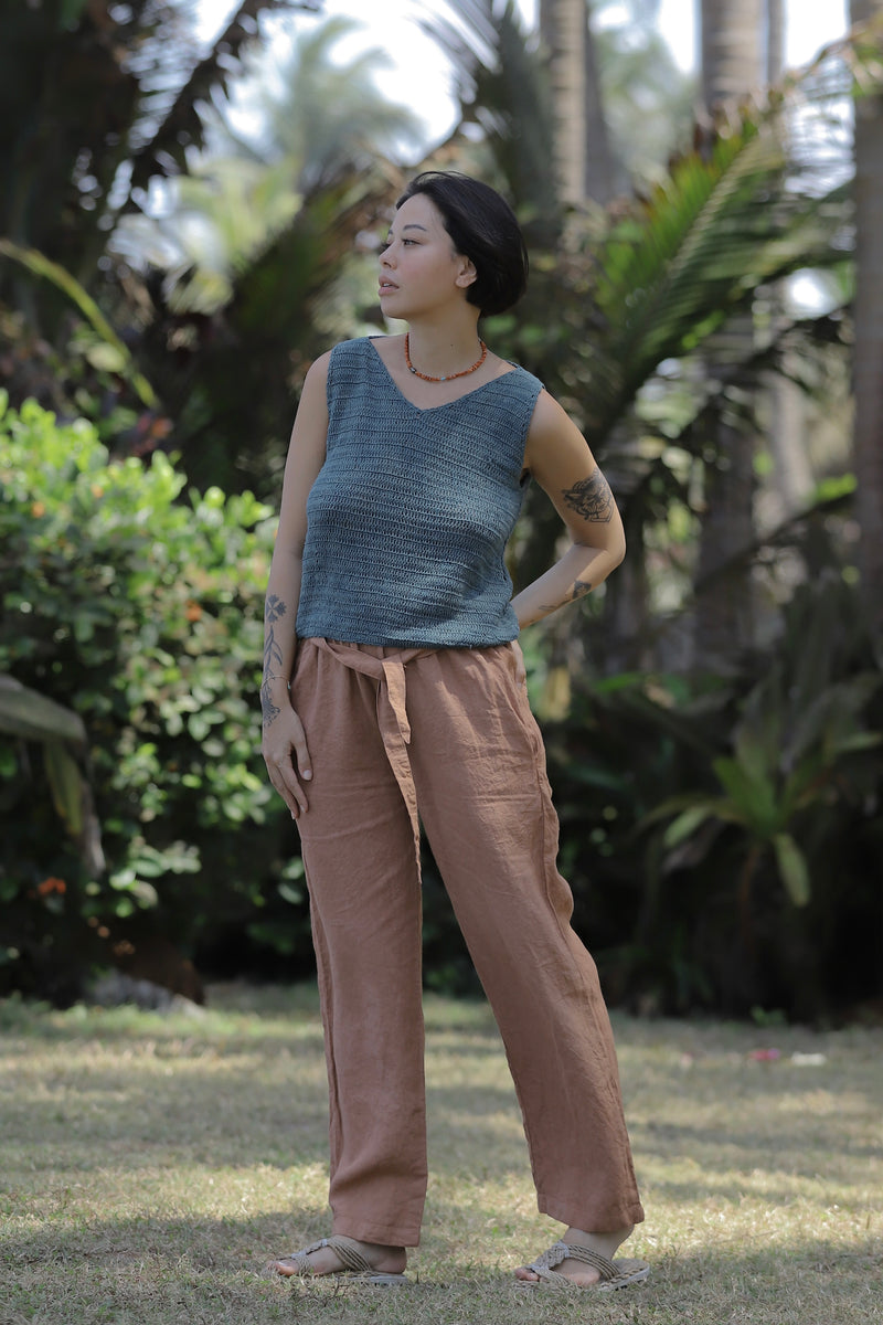 Linen Straight Pants Black/Indigo/Terracotta/Green/Cream