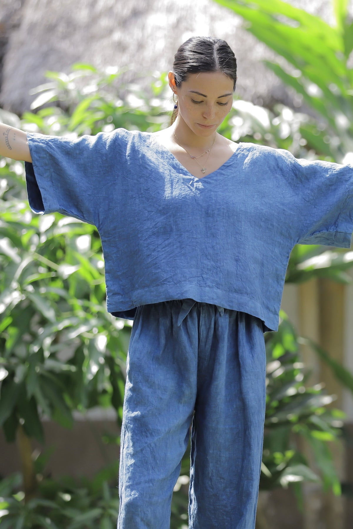 Linen Short Sleeve Indigo/Terracotta/Green/Cream