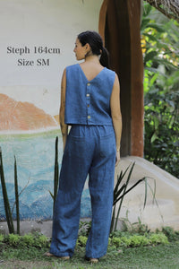 Linen Cynthia Button Tank Indigo/Terracotta/Leaf Green/Cream Yellow