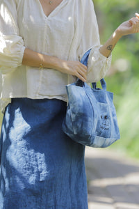 Petite tote bag indigo tie dye/terracotta/ice green