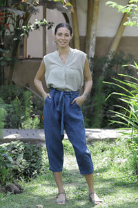 Linen Capri Pants Indigo/Terracotta/Charcoal Black/Cream Yellow