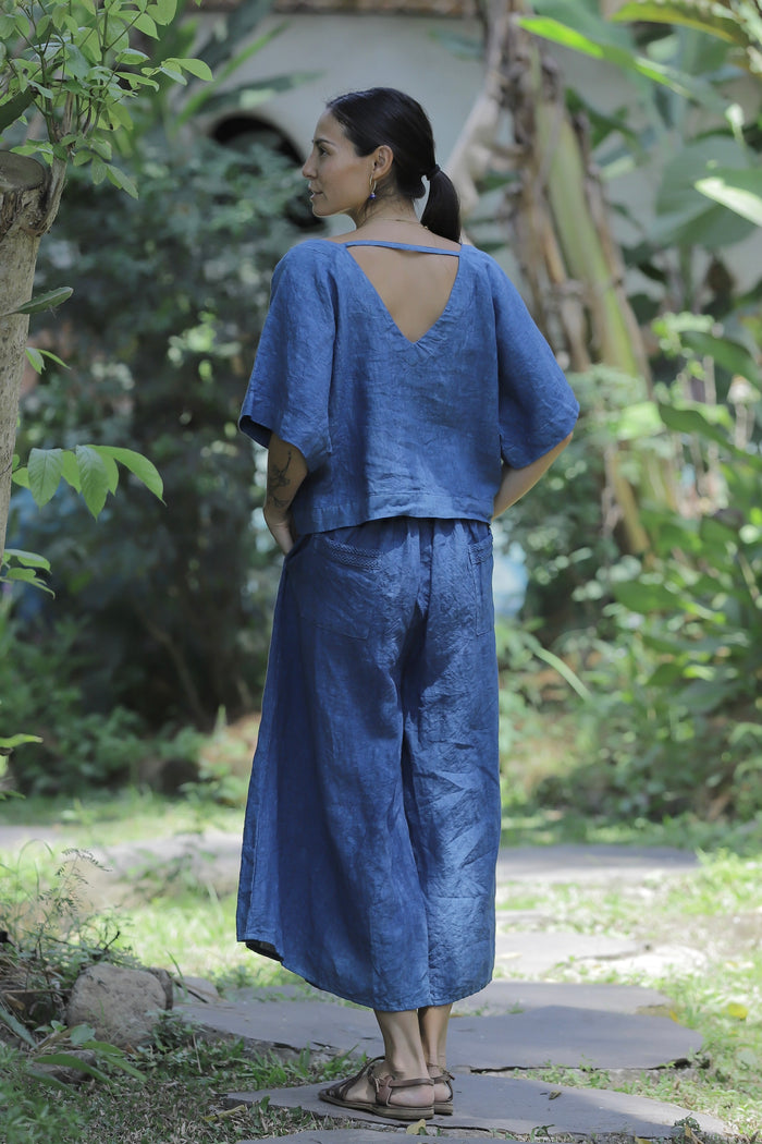 Linen Short Sleeve Indigo/Terracotta/Green/Cream