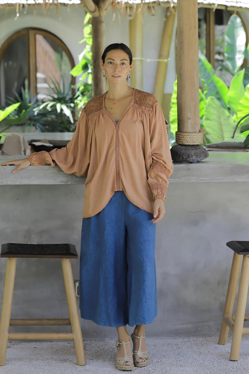 Linen Gaucho Pants Indigo/Terracotta/Leaf Green/Cream Yellow