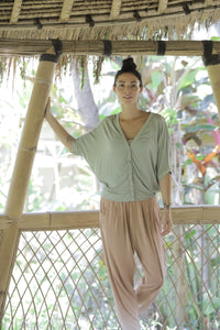 Bamboo simple cardigan light green/coconut pink/natural