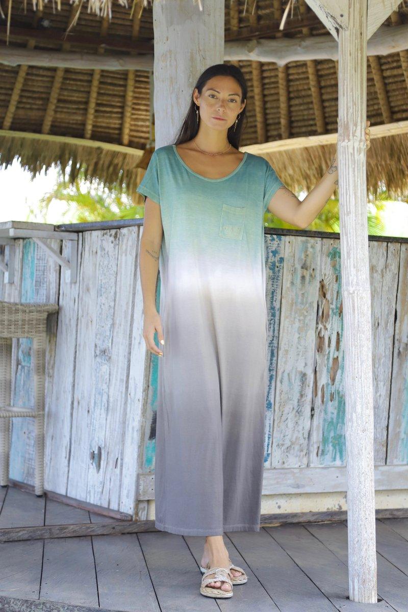 Bamboo T Dress green/blue/coral tie-dye Indigo Sea World
