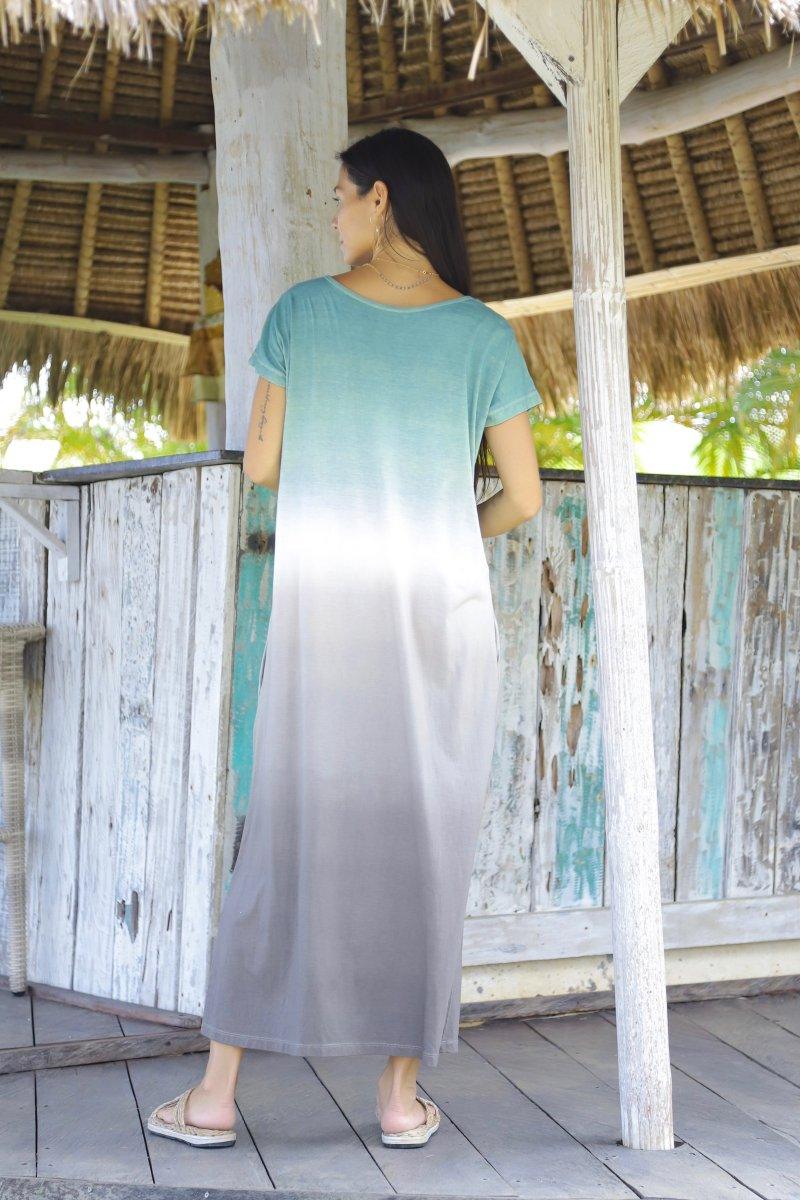 Bamboo T Dress green/blue/coral tie-dye Indigo Sea World
