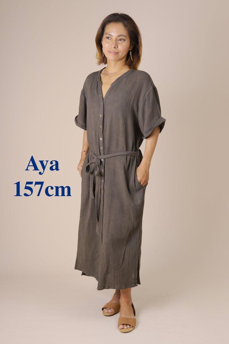 Gauze shirt dress dark beige/charcoal gray/indigo blue Indigo Sea World