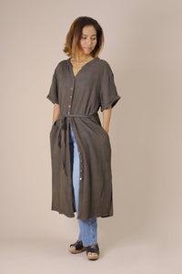 Gauze shirt dress dark beige/charcoal gray/indigo blue Indigo Sea World