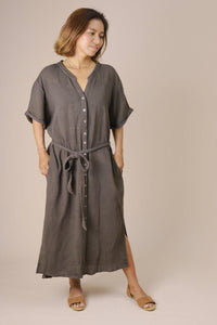 Gauze shirt dress dark beige/charcoal gray/indigo blue Indigo Sea World