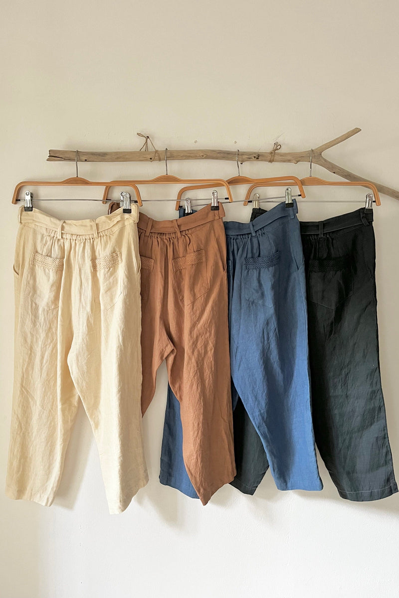 Linen Capri Pants Indigo/Terracotta/Charcoal Black/Cream Yellow