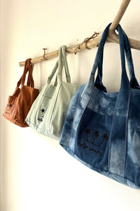 Petite tote bag indigo tie dye/terracotta/ice green