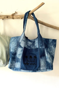 Petite tote bag indigo tie dye/terracotta/ice green