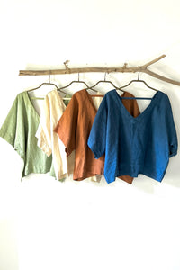 Linen Short Sleeve Indigo/Terracotta/Green/Cream