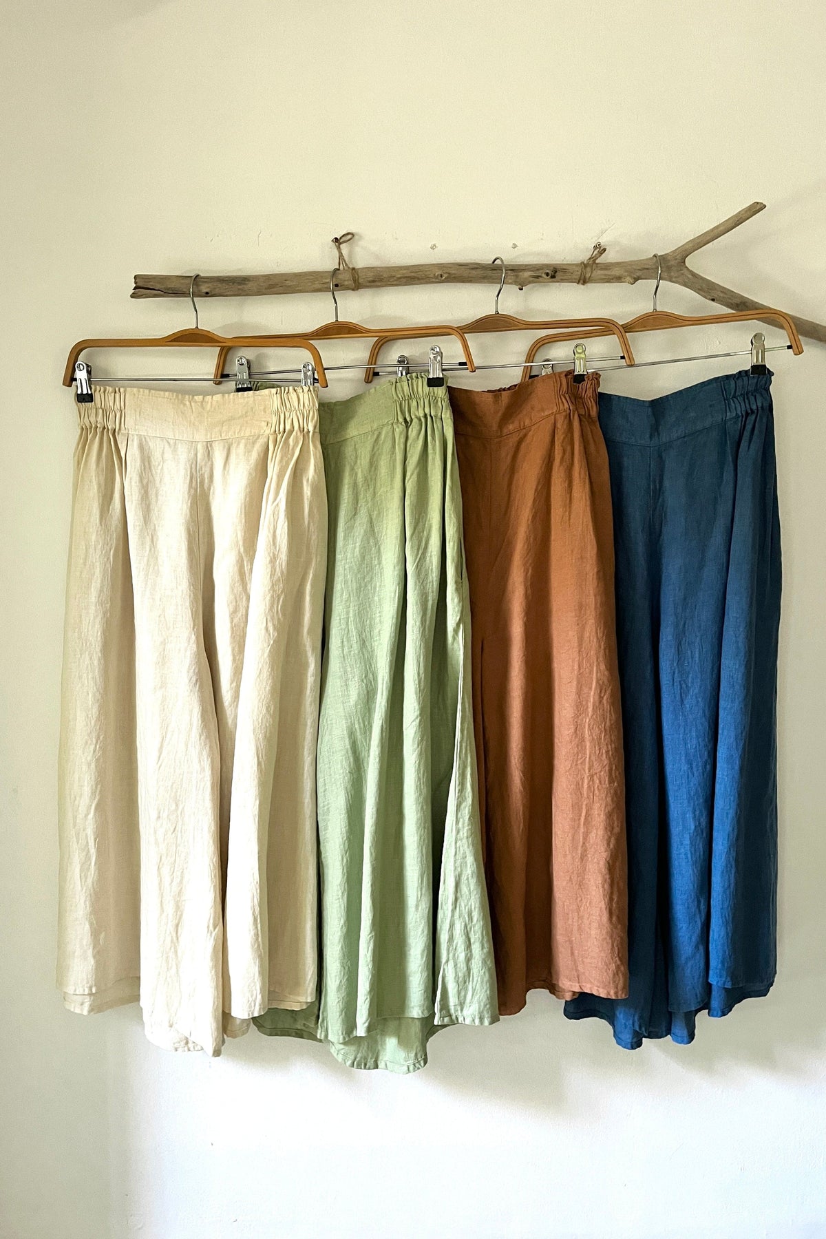 Linen Gaucho Pants Indigo/Terracotta/Leaf Green/Cream Yellow