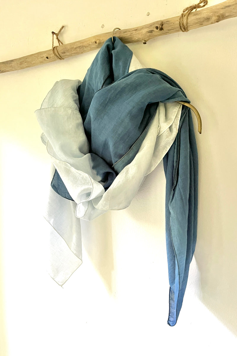 Sheer scarf emerald green/indigo/coconut pink