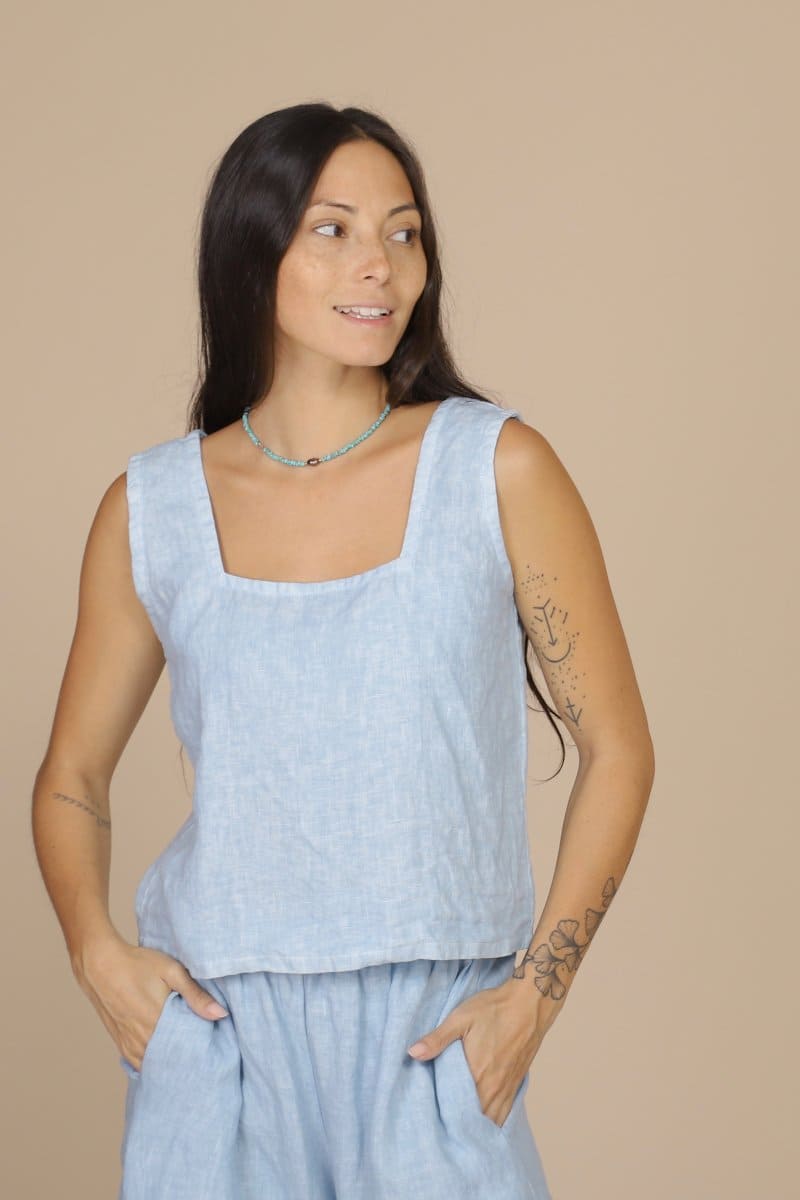 Linen Camisole Indigo/Cream/Mocha Indigo Sea World