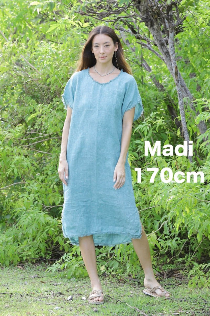 Linen Simple Dress Orange/Charcoal/Greean Indigo Sea World