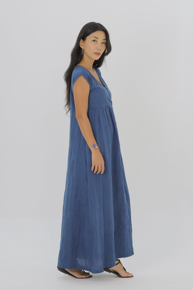 Linen Pleasant Dress Green/Navy/Coral Pink/Indigo