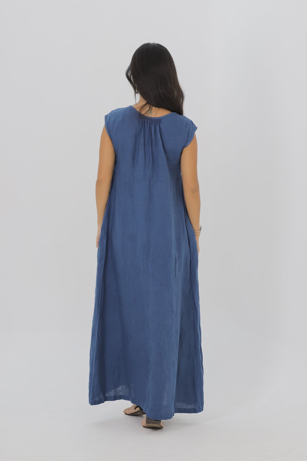 Linen Pleasant Dress Green/Navy/Coral Pink/Indigo