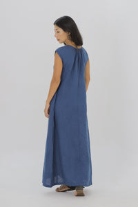 Linen Pleasant Dress Green/Navy/Coral Pink/Indigo