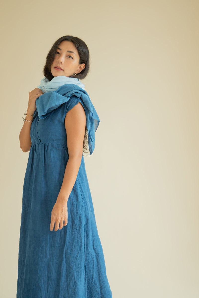 Linen Pleasant Dress Green/Navy/Coral Pink/Indigo