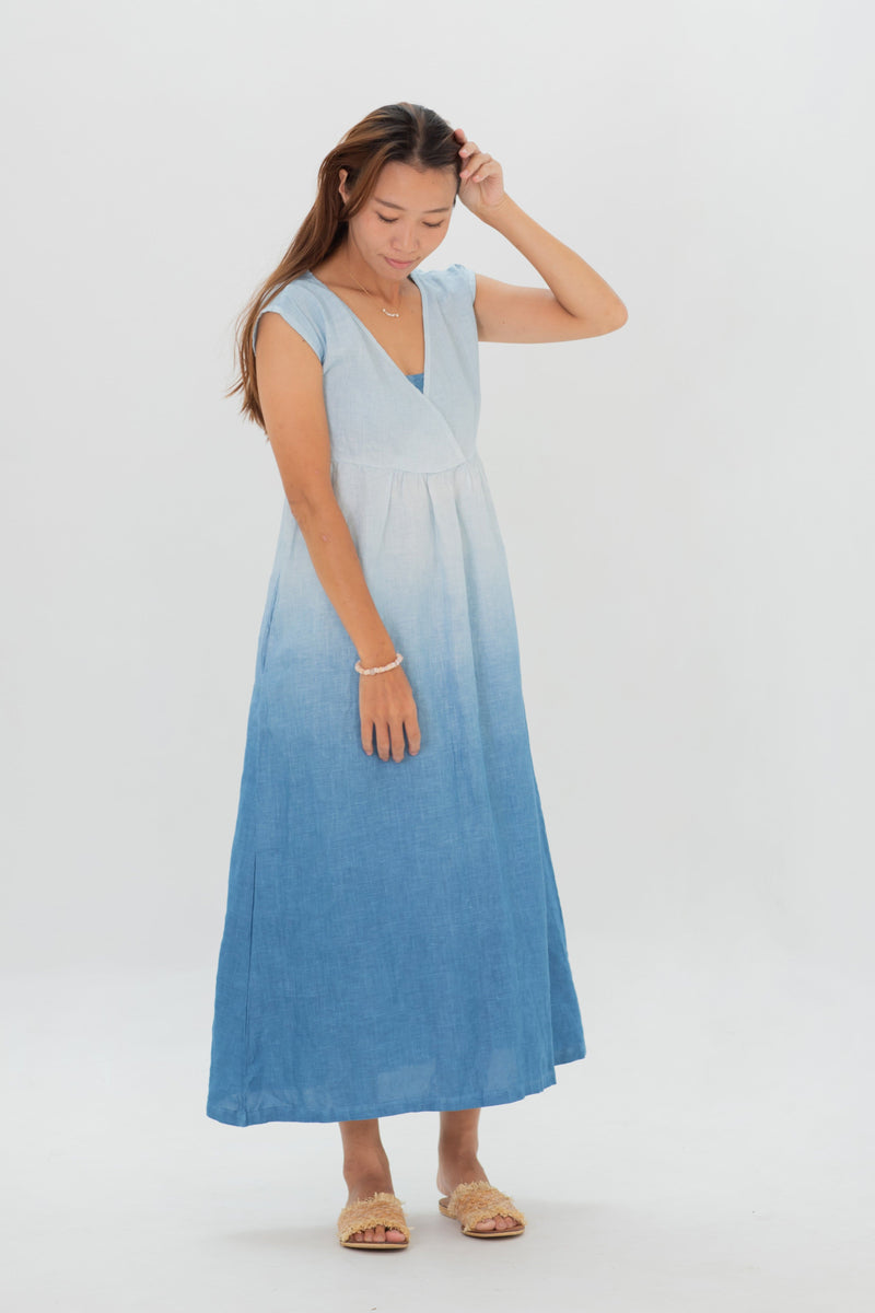 Linen Pleasant Dress Green/Navy/Coral Pink/Indigo