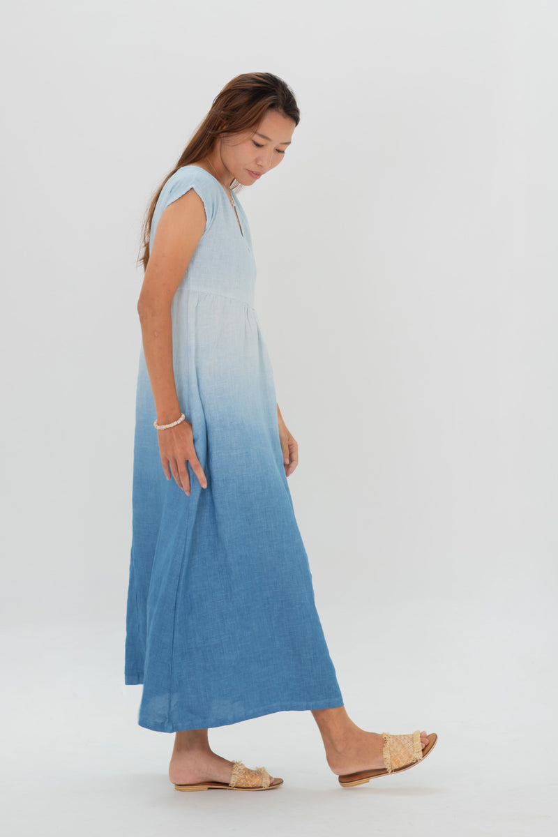 Linen Pleasant Dress Green/Navy/Coral Pink/Indigo