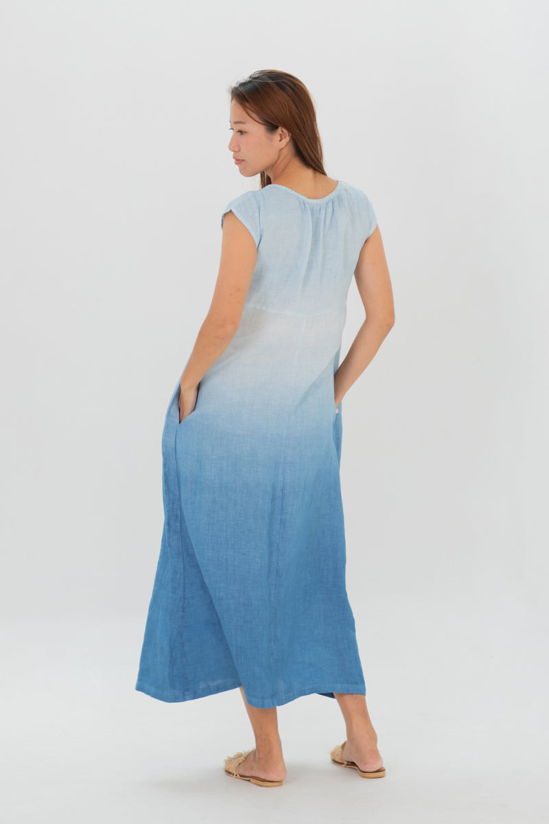 Linen Pleasant Dress Green/Navy/Coral Pink/Indigo