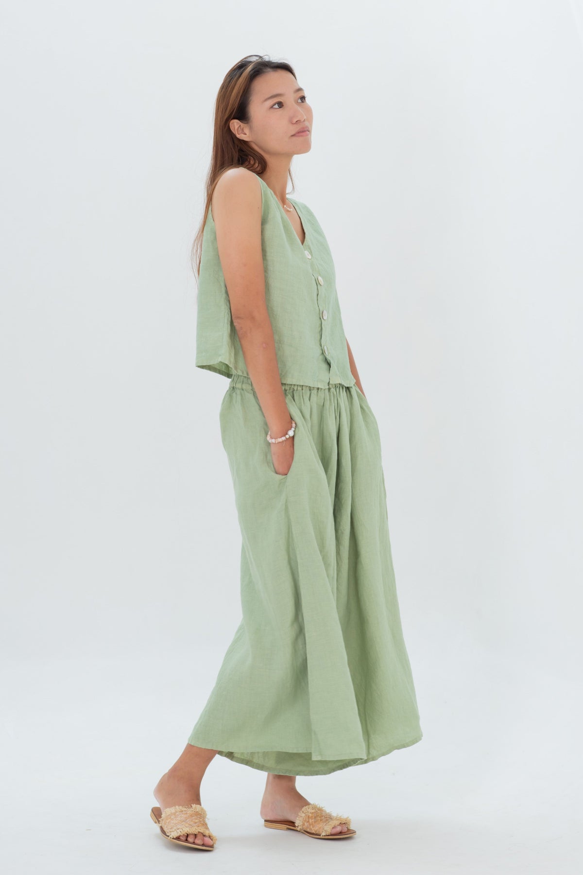 Linen Gaucho Pants Indigo/Terracotta/Leaf Green/Cream Yellow