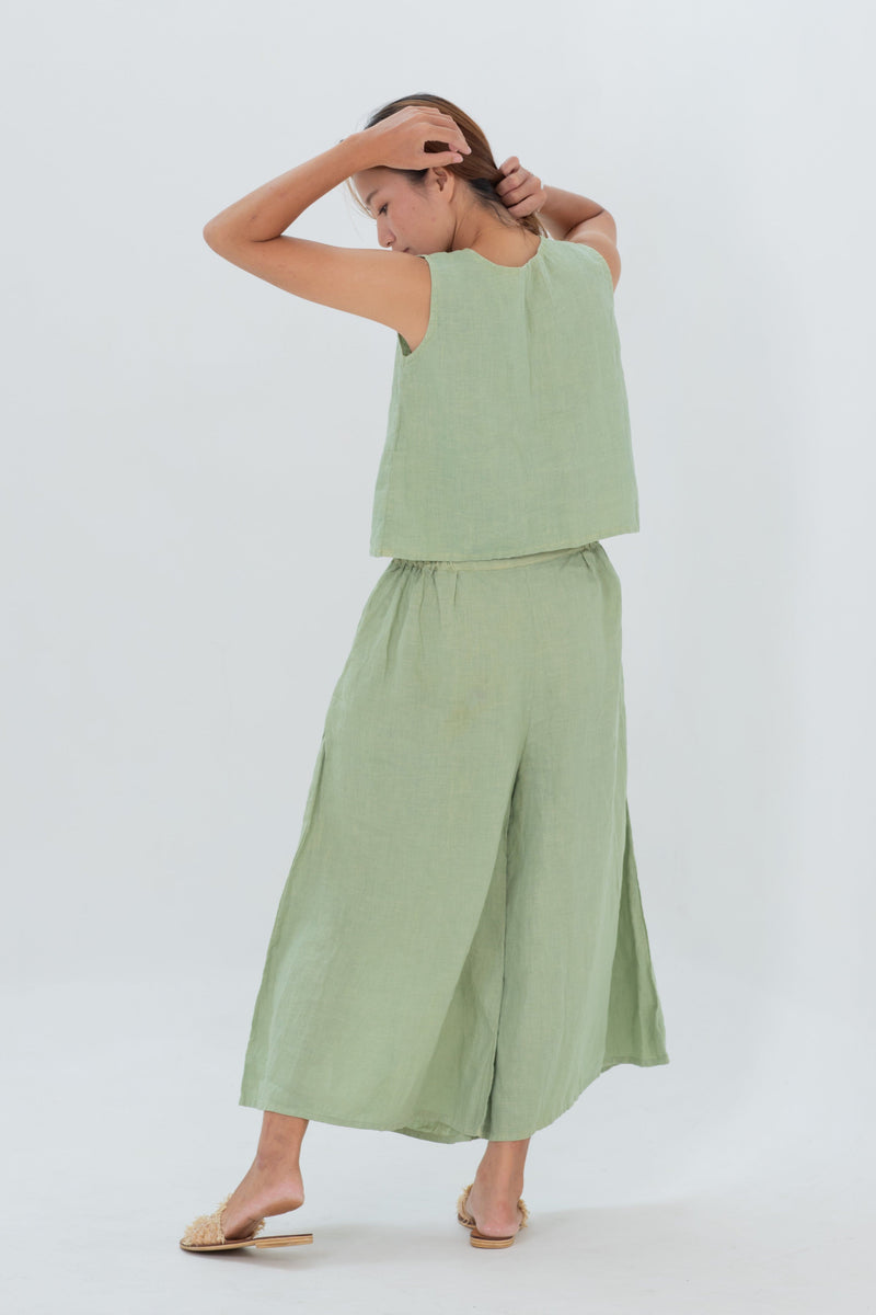 Linen Cynthia Button Tank Indigo/Terracotta/Leaf Green/Cream Yellow