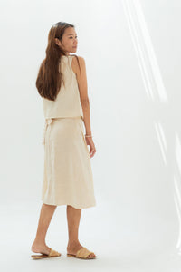 Linen wrap skirt indigo/cream yellow/terracotta