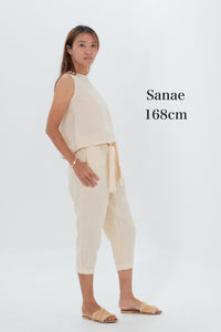 Linen Capri Pants Indigo/Terracotta/Charcoal Black/Cream Yellow