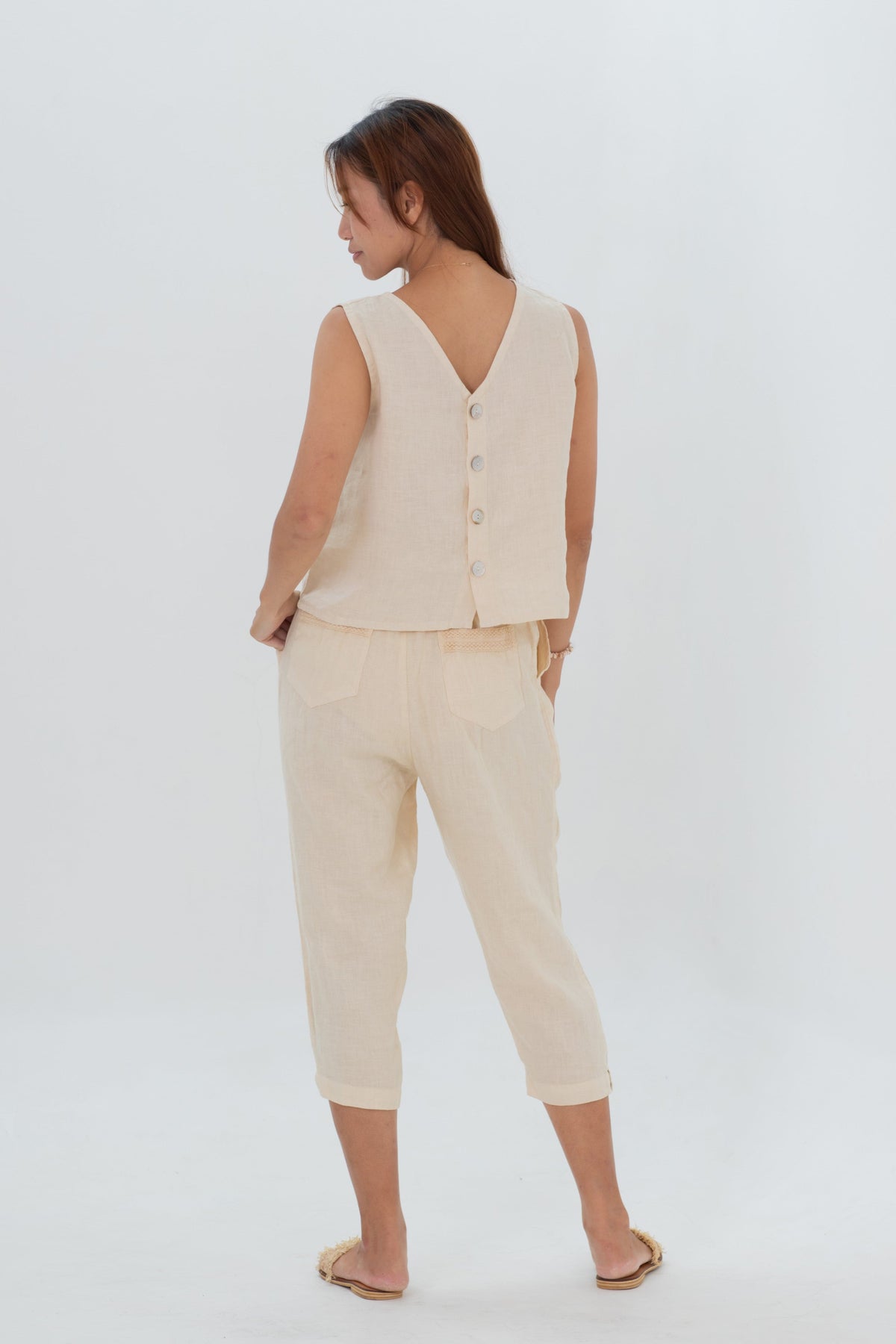 Linen Capri Pants Indigo/Terracotta/Charcoal Black/Cream Yellow