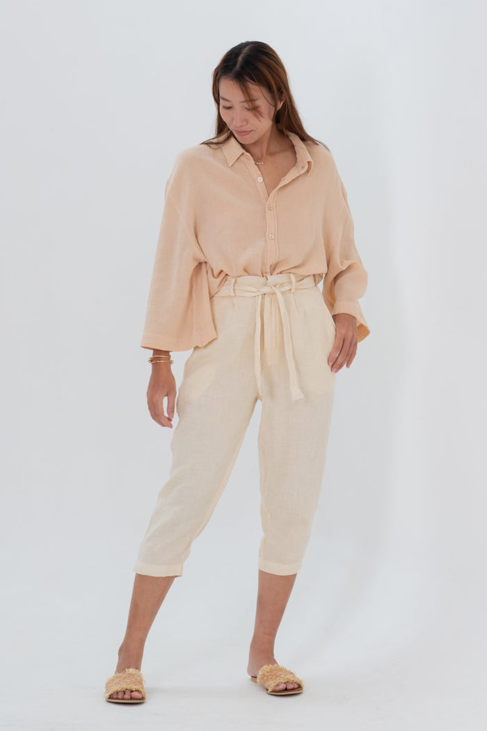 Linen Capri Pants Indigo/Terracotta/Charcoal Black/Cream Yellow