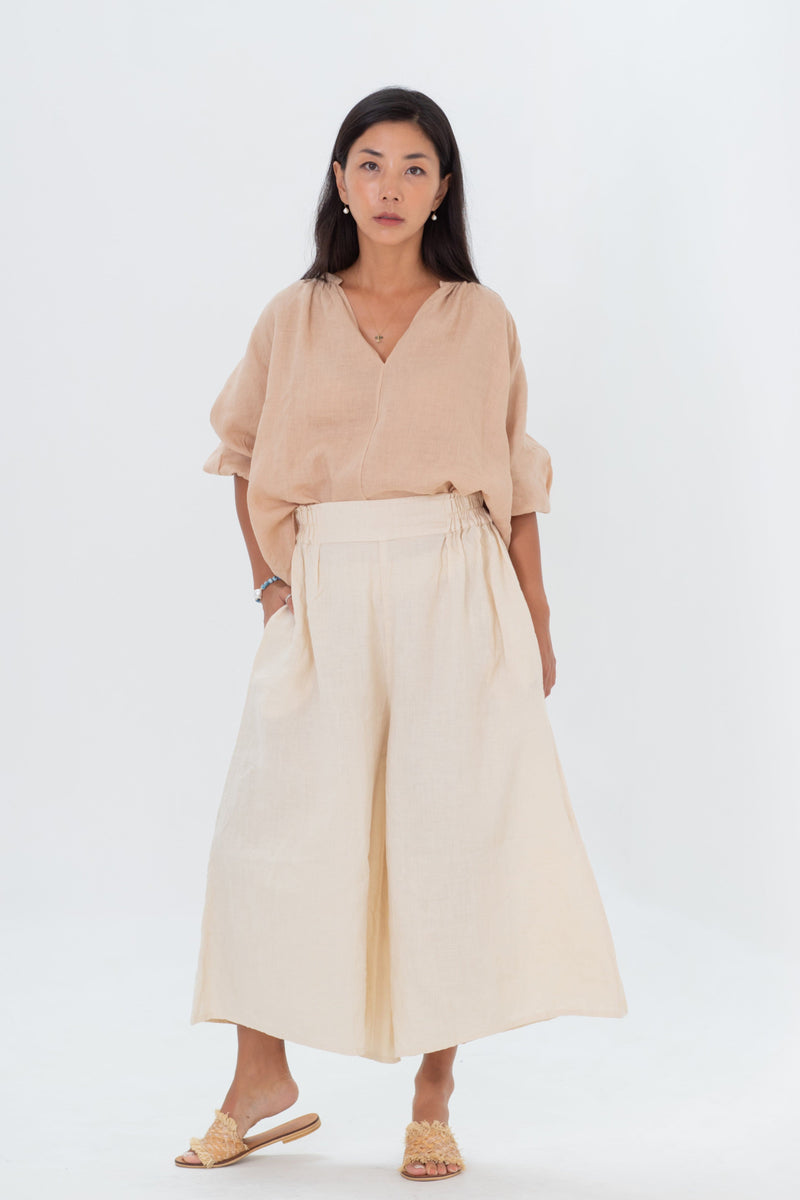 Linen Gaucho Pants Indigo/Terracotta/Leaf Green/Cream Yellow