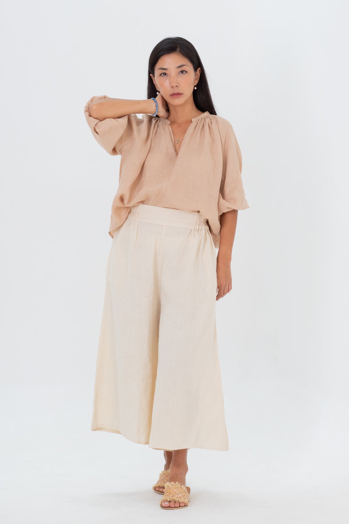 Linen Gaucho Pants Indigo/Terracotta/Leaf Green/Cream Yellow