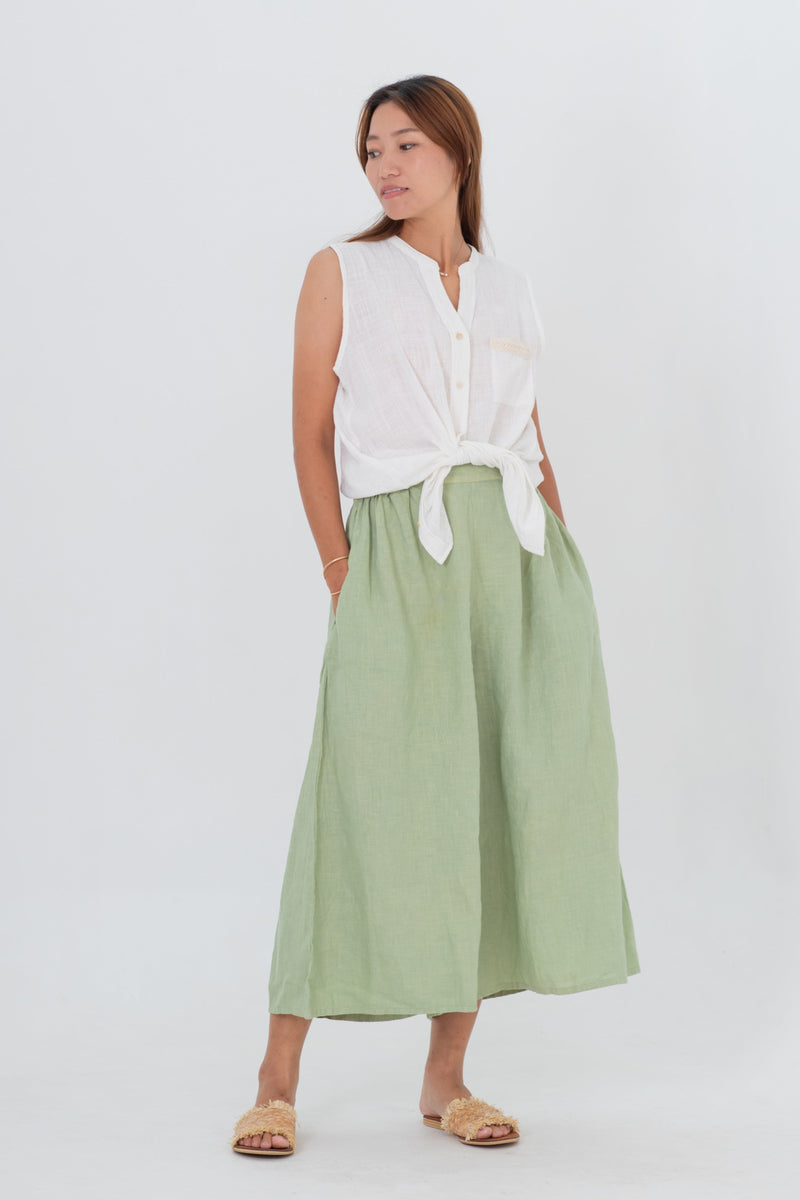 Linen Gaucho Pants Indigo/Terracotta/Leaf Green/Cream Yellow