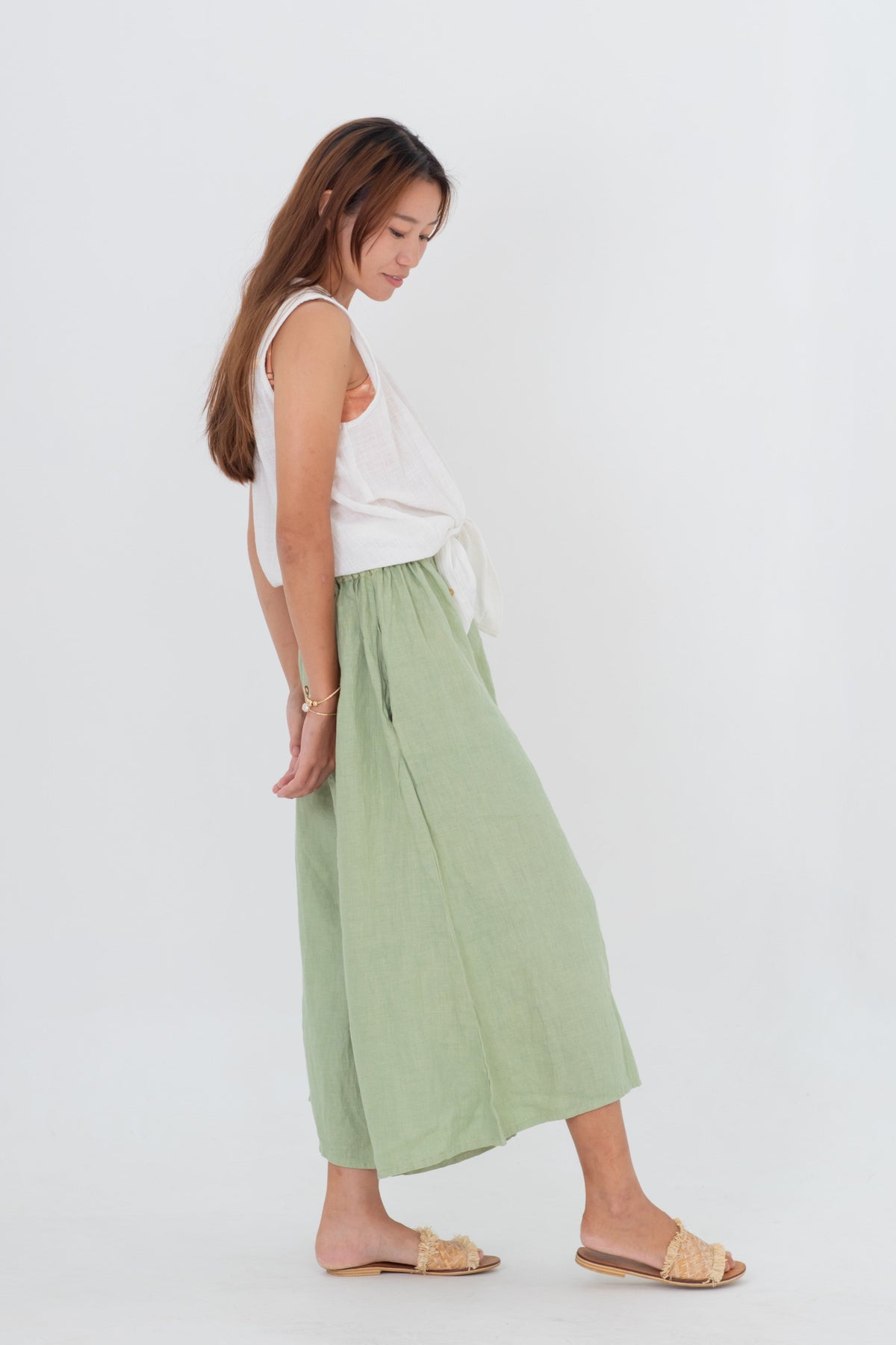 Linen Gaucho Pants Indigo/Terracotta/Leaf Green/Cream Yellow