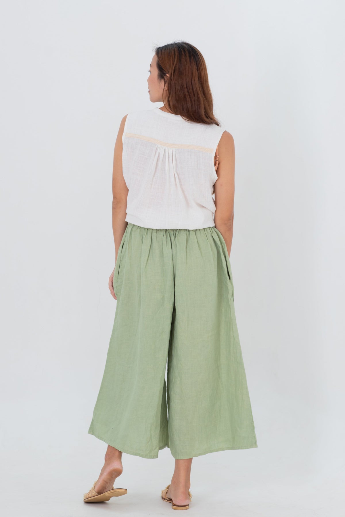 Linen Gaucho Pants Indigo/Terracotta/Leaf Green/Cream Yellow