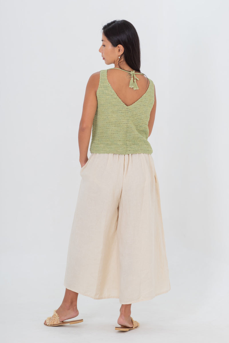 Linen Gaucho Pants Indigo/Terracotta/Leaf Green/Cream Yellow