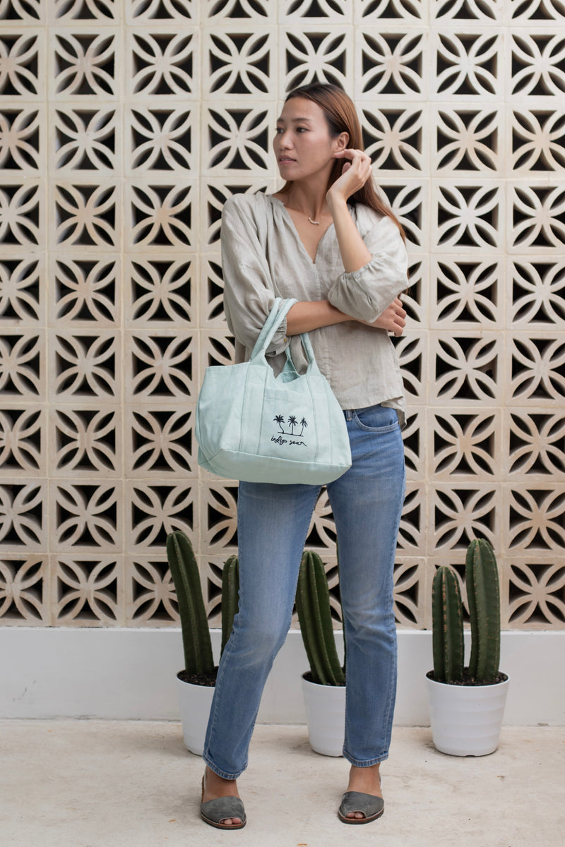 Petite tote bag indigo tie dye/terracotta/ice green